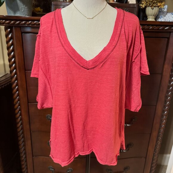 Free People Tops - FREE PEOPLE We The Free Red My Boyfriend's Tee Cropped Oversized